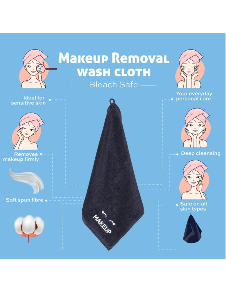 Toallas Negras de Algodón Ultra Suave Blanco Clásico - 12 Unidades 33x33cm