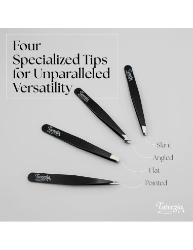 Juego de Pinzas de Acero Inoxidable TWEEZIA - 4 Puntas de Precisión