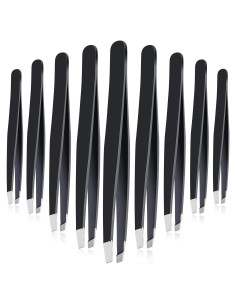 Juego de 12 Pinzas para Cejas Mudder de Acero Inoxidable Negro