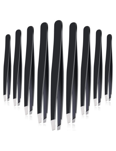Juego de 12 Pinzas para Cejas Mudder de Acero Inoxidable Negro
