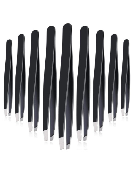 Juego de 12 Pinzas para Cejas Mudder de Acero Inoxidable Negro