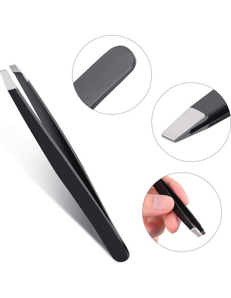 Juego de 12 Pinzas para Cejas Mudder de Acero Inoxidable Negro
