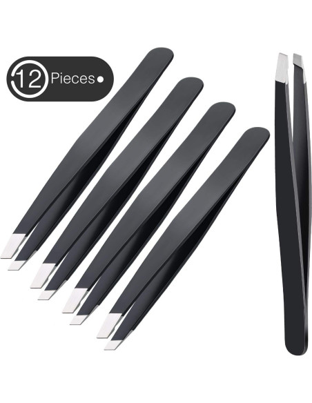 Juego de 12 Pinzas para Cejas Mudder de Acero Inoxidable Negro
