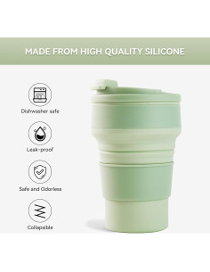 Taza Colapsable de Silicona Fijinhom 12oz Verde para Viajar 2