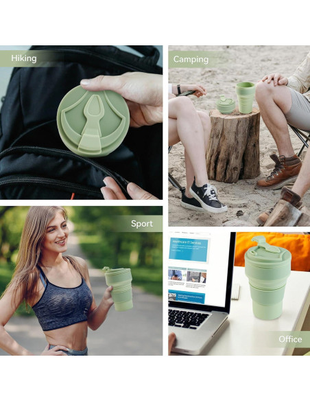 Taza Colapsable de Silicona Fijinhom 12oz Verde para Viajar