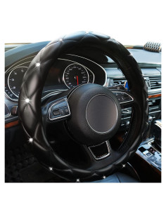 Cubierta de Volante de Cuero Xizopucy con Rhinestones 38 cm - Negro