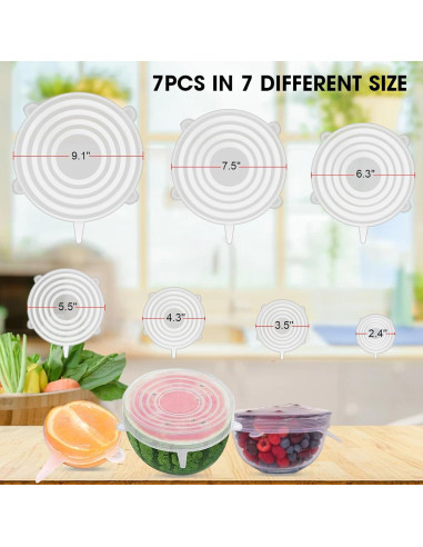 Tapas de Silicona Reutilizables O-CONN - Juego de 7 Piezas