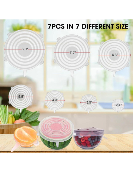 Tapas de Silicona Reutilizables O-CONN - Juego de 7 Piezas