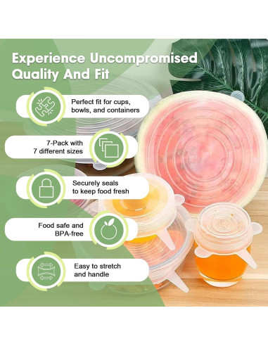 Tapas de Silicona Reutilizables O-CONN - Juego de 7 Piezas