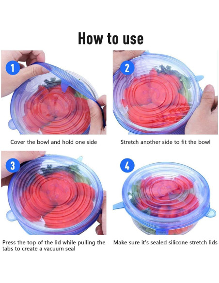 Tapa de Silicona JIGUOOR - Paquete de 6 Tapas Reutilizables