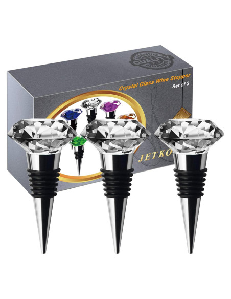 JETKONG 3 Tapones de Vino de Cristal Decorativos - Sello Hermético