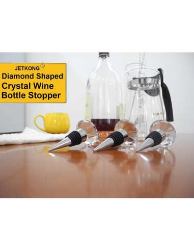 JETKONG 3 Tapones de Vino de Cristal Decorativos - Sello Hermético