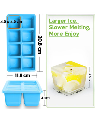 Bandejas de Hielo Grandes Jrisbo 2 Piezas Silicona 16 Cubos