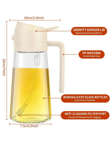 Rociador de Aceite 2 en 1 Reluhe, Vidrio 473 ml, 2 Pack