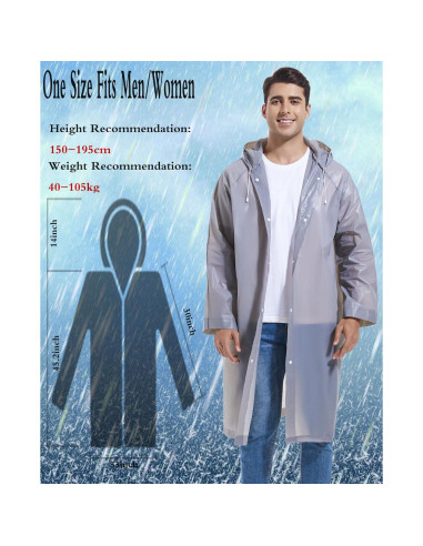 Chaquetas de Lluvia Reutilizables Borogo para Adultos - Gris