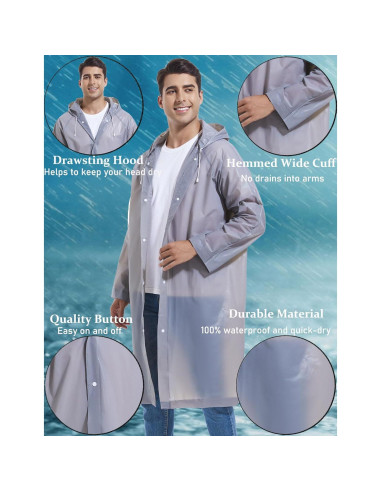 Chaquetas de Lluvia Reutilizables Borogo para Adultos - Gris