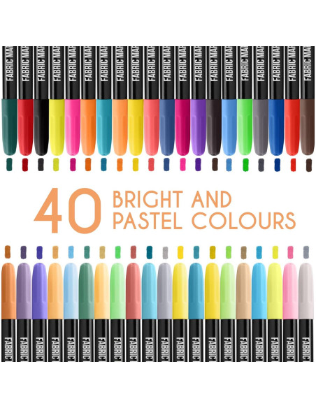 Marcadores de Tela Zenacolor 40 Unidades Punta Fina No Tóxicos