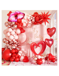 Arco de Globos Rosa Rojo Dorado KARLURE 138 Piezas Decoración Fiesta