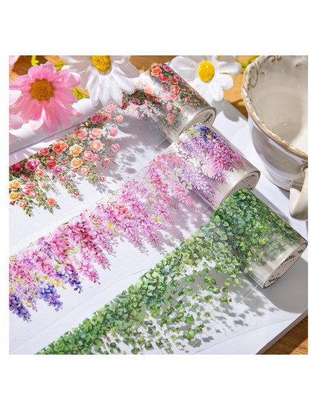 3 Rollos de Cinta Washi Floral Yajuo 5cm x 2m para Manualidades