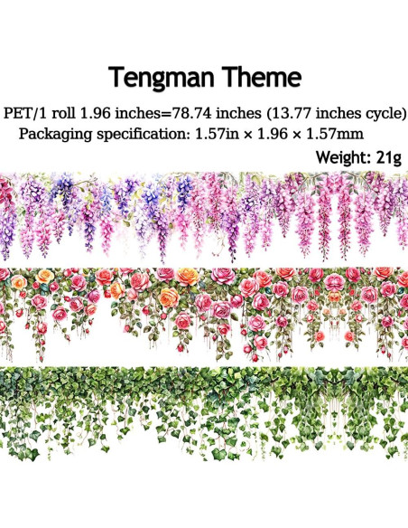 3 Rollos de Cinta Washi Floral Yajuo 5cm x 2m para Manualidades
