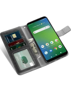 Funda de Cartera Asuwish para Cricket Vision Plus Negro con Protector 2