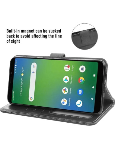 Funda de Cartera Asuwish para Cricket Vision Plus Negro con Protector