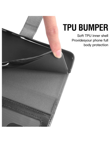 Funda de Cartera Asuwish para Cricket Vision Plus Negro con Protector