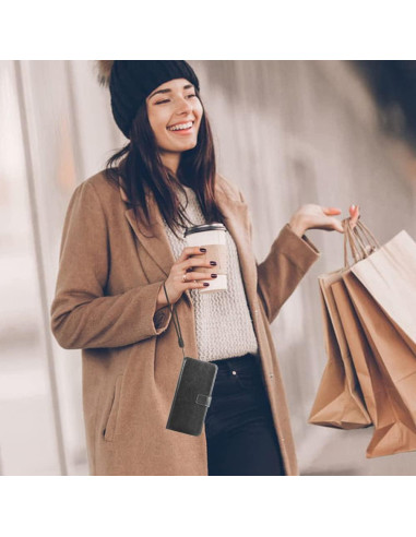 Funda de Cartera Asuwish para Cricket Vision Plus Negro con Protector