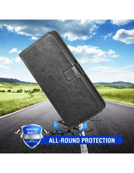 Funda de Cartera Asuwish para Cricket Vision Plus Negro con Protector