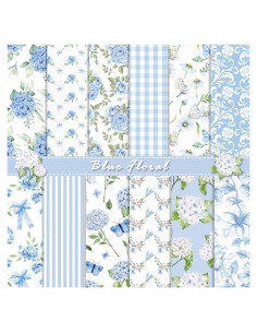 24 Hojas Papel Patrón Floral Azul Sorkwo 30.48x30.48cm