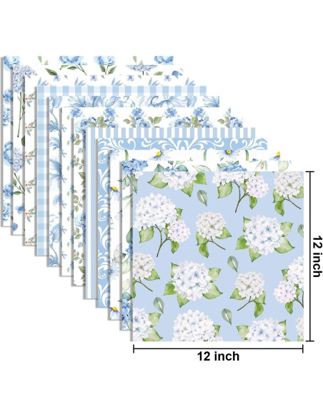 24 Hojas Papel Patrón Floral Azul Sorkwo 30.48x30.48cm