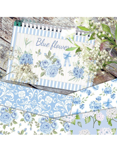 24 Hojas Papel Patrón Floral Azul Sorkwo 30.48x30.48cm