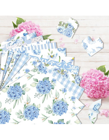 24 Hojas Papel Patrón Floral Azul Sorkwo 30.48x30.48cm