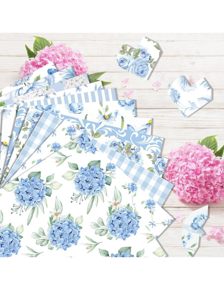 24 Hojas Papel Patrón Floral Azul Sorkwo 30.48x30.48cm