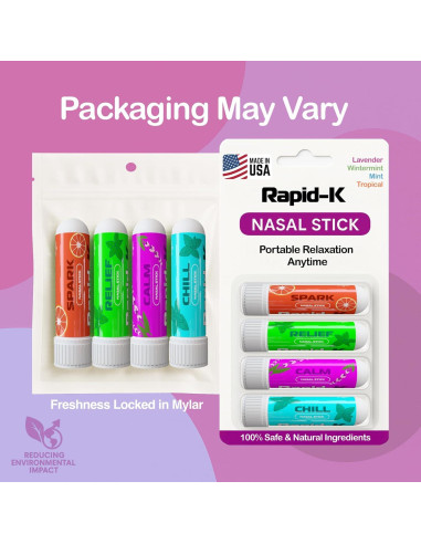 Inhaladores Nasales Rapid-K - Paquete de 4 Aromas Esenciales