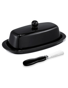 Plato de Mantequilla Yedio con Tapa y Cuchillo 19.69x10.8cm Negro