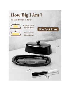 Plato de Mantequilla Yedio con Tapa y Cuchillo 19.69x10.8cm Negro 2