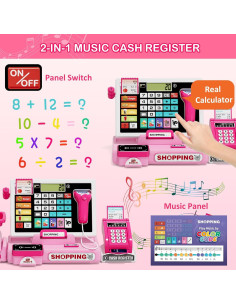 Caja Registradora Infantil Wee Wonders 63 PCS Rosa con Música 2