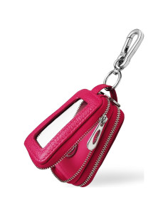 Funda de Llave de Coche NTNEV de Cuero Genuino Roja Rosa