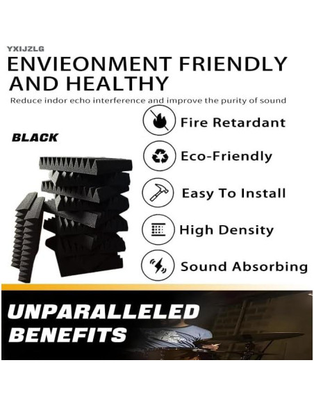 Paquete de 12 Paneles Acústicos YXIJZLG 30.48x30.48cm Negros