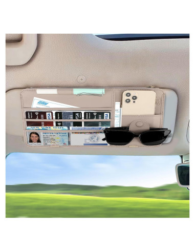 Organizador de Visera Solar XROZRK para Autos y SUVs - Khaki Claro
