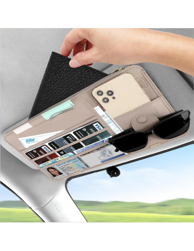 Organizador de Visera Solar XROZRK para Autos y SUVs - Khaki Claro