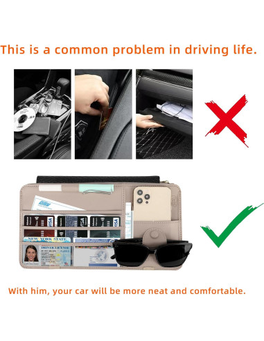 Organizador de Visera Solar XROZRK para Autos y SUVs - Khaki Claro