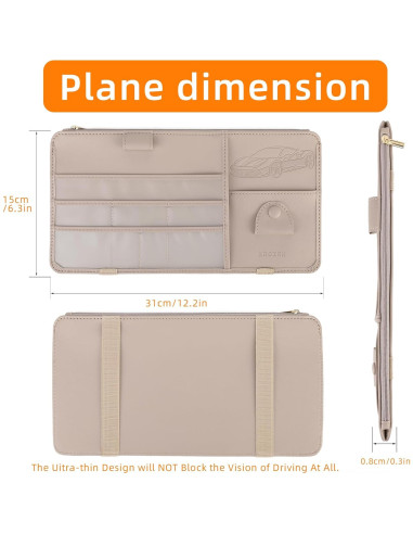 Organizador de Visera Solar XROZRK para Autos y SUVs - Khaki Claro