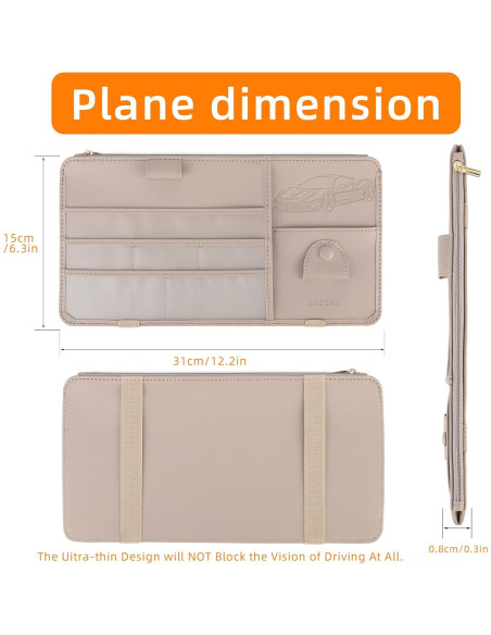 Organizador de Visera Solar XROZRK para Autos y SUVs - Khaki Claro