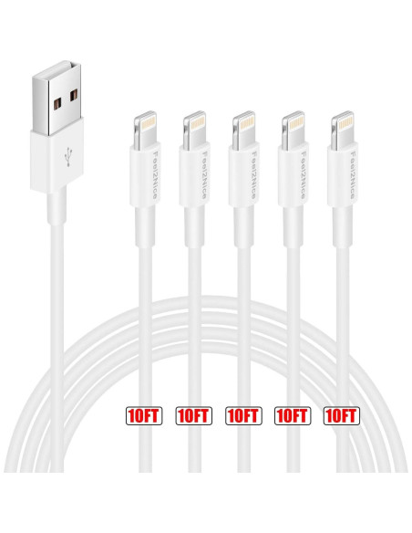Paquete de 5 Cables Lightning MFi 3m para iPhone y iPad