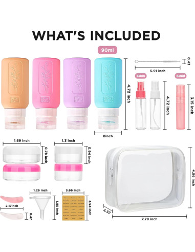 Botellas de Viaje YAMYONE 17 Pack Rosa 90ml Aprobadas por TSA