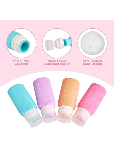 Botellas de Viaje YAMYONE 17 Pack Rosa 90ml Aprobadas por TSA