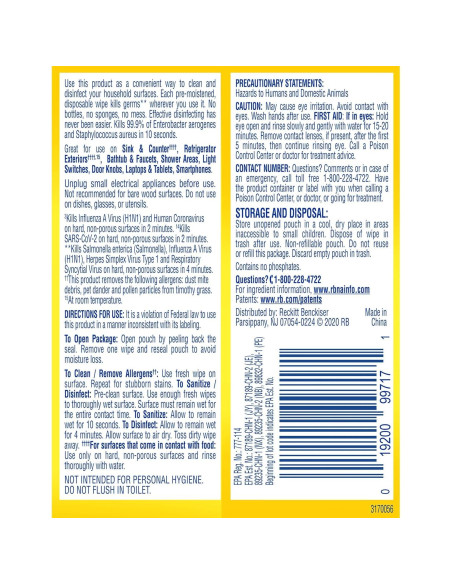 Toallitas Desinfectantes Lysol To-Go Limón y Flor de Lima 15ct