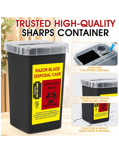 Contenedor de Agujas MITINU Negro 3 Quart Paquete de 3